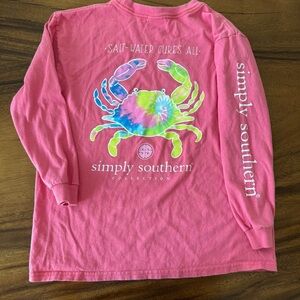 Simply Southern Kids Tie-Dye Crab Pink Long Sleeve Tee Size M